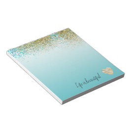 Guld Falskt Glitter Aqua Ombre Hjärta Anteckningsblock