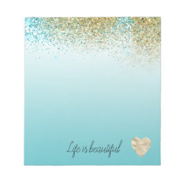 Guld Falskt Glitter Aqua Ombre Hjärta Anteckningsblock