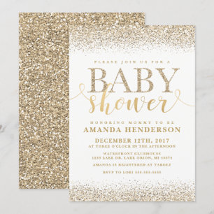 Guld Falskt Glitter Baby Shower Inbjudan