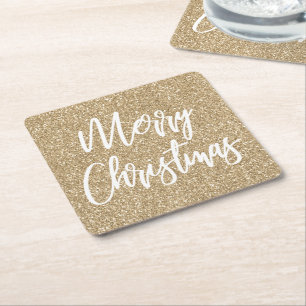 Guld Falskt Glitter God Jul Kalligrafi Underlägg Papper Kvadrat