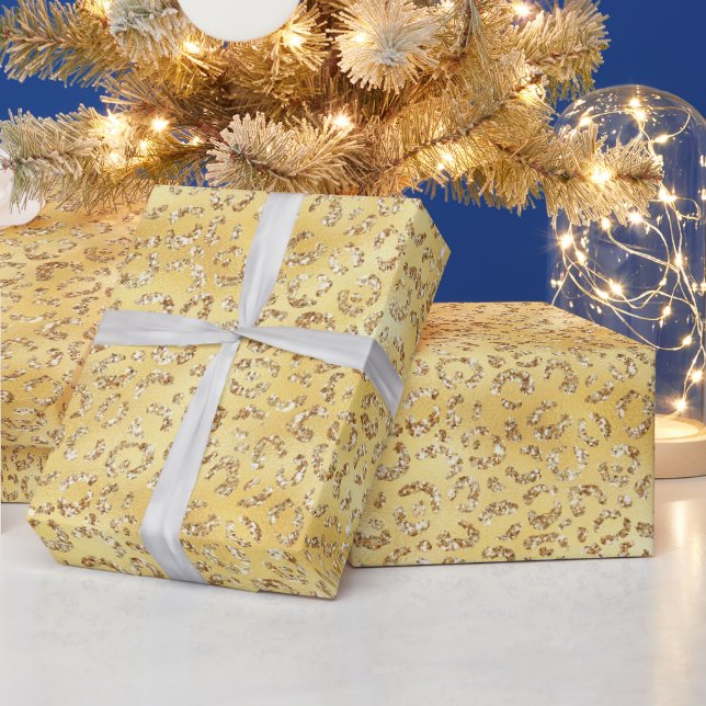 Guld Falskt Glitter Leopardtryck Presentpapper (Helgdagar)