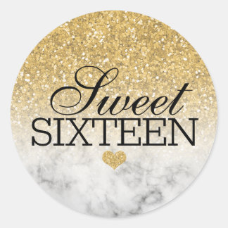 Guld Falskt Glitter/Marmor Söt 16 Runt Klistermärke
