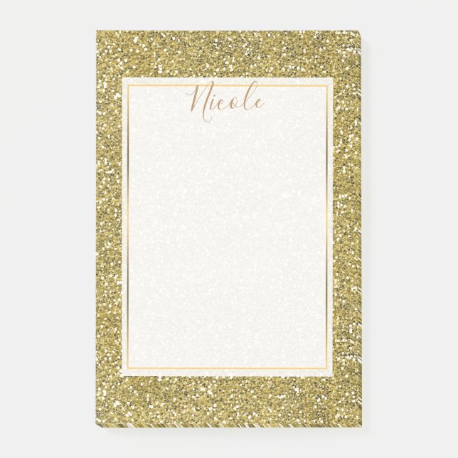 Guld Falskt Glitter Post-it Block (Framsida)