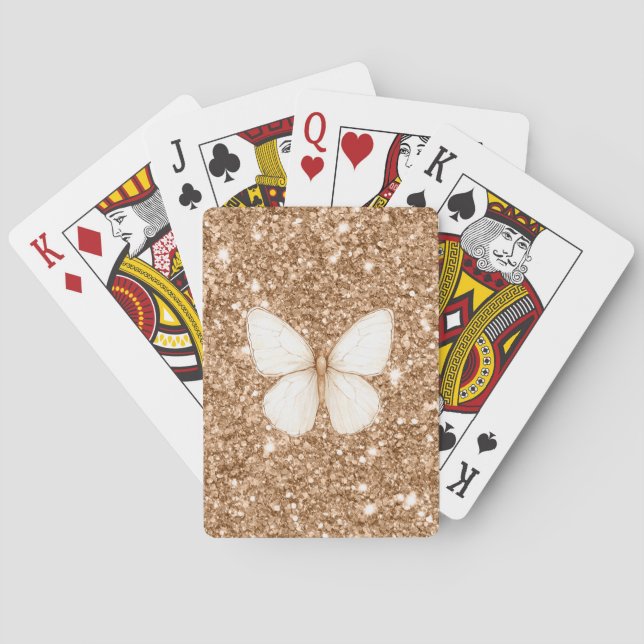 Guld Falskt Glitter Vitt Fjäril   Casinokort (Baksidan)