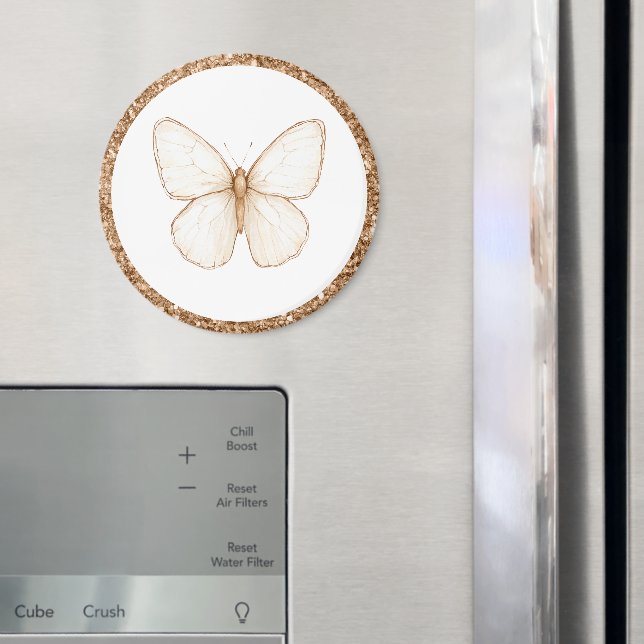 Guld Falskt Glitter Vitt Fjäril   Magnet (In Situ (Fridge))