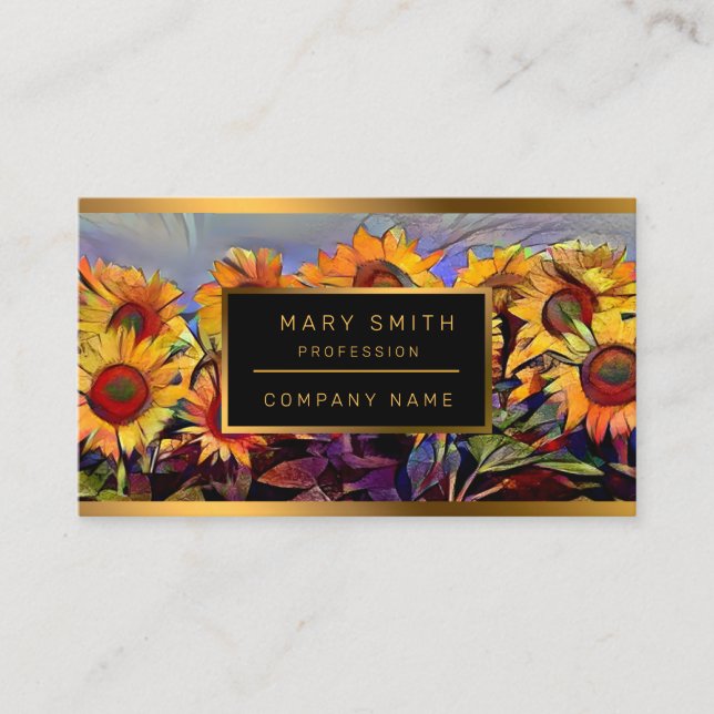 Guld Fält i insamlingen av Elegant av solblommor Visitkort (Framsida)