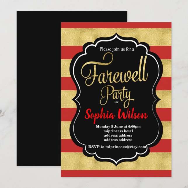 Guld Farewell Party inbjudan (Fram/baksida)