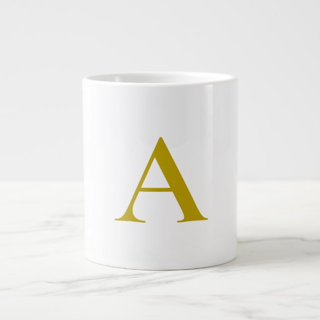 Guld Färg Anpassad Monogram Initial Bokstav Enkel Jumbo Mugg (Framsidan)