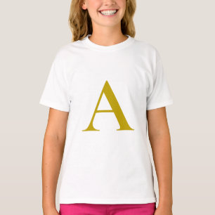 Guld Färg Anpassad Monogram Initial Bokstav Enkel T Shirt