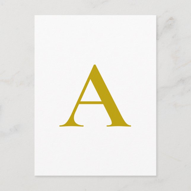 Guld Färg Anpassad Monogram Initial Bokstav Enkel Vykort (Framsida)
