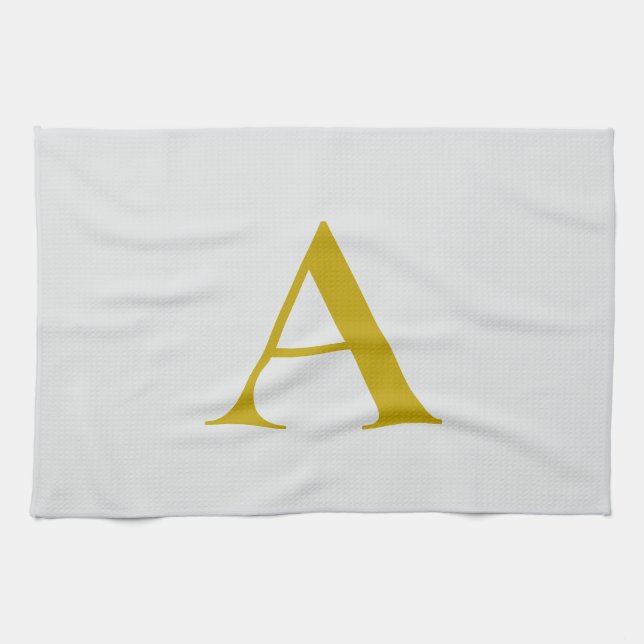 Guld Färg Anpassad Monogram Initial Bokstav Kökshandduk (Horisontell)