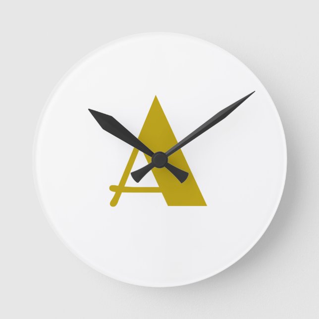 Guld Färg Anpassningsbar Monogram Initial Brev Pla Rund Klocka (Framsida)