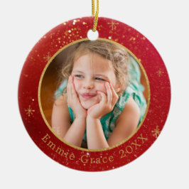 Guld Färg-damm på Red Photo Template Julgransprydnad Keramik