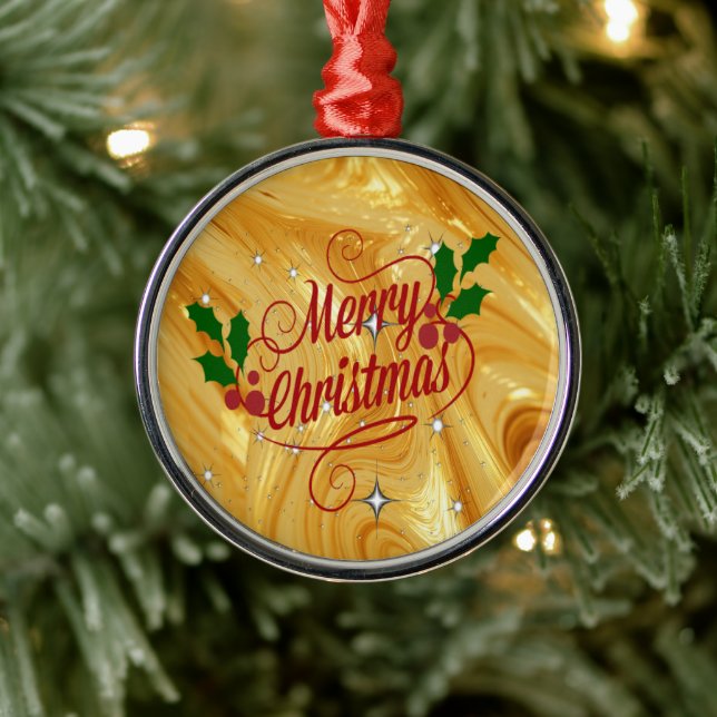 Guld-färg, God Jul, Julgransprydnad Metall (Träd)