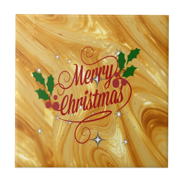 Guld-färg, God Jul, Kakelplatta (Framsidan)