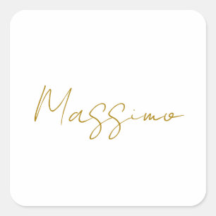Guld Färg Kalligrafi Elegant Enkel Namn Fyrkantigt Klistermärke