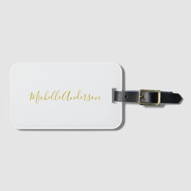 Guld Färg, modern, minimalistisk handstil Namn Bagagebricka (Framsida horisontal)