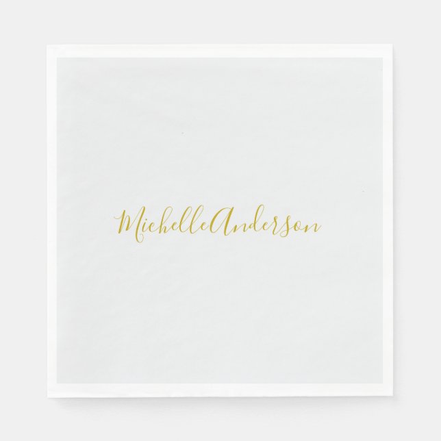 Guld Färg, modern, minimalistisk handstil Namn Pappersservett (Framsidan)