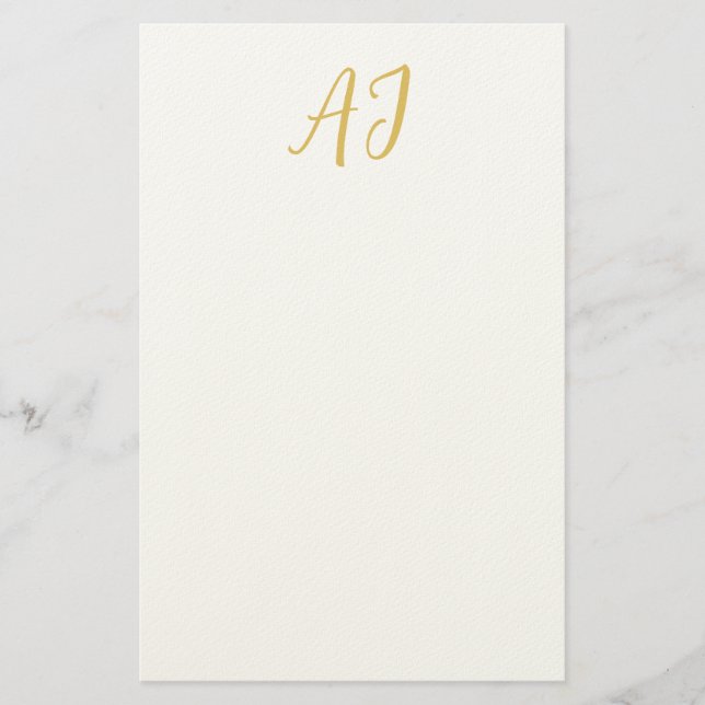 Guld Färg Monogram Professionell Klassisk Initial Brevpapper (Framsida)