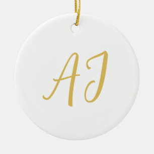 Guld Färg Monogram Professionell Klassisk Initial Julgransprydnad Keramik