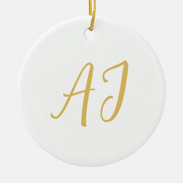 Guld Färg Monogram Professionell Klassisk Initial Julgransprydnad Keramik (Framsidan)