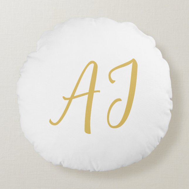 Guld Färg Monogram Professionell Klassisk Initial Rund Kudde (Framsidan)