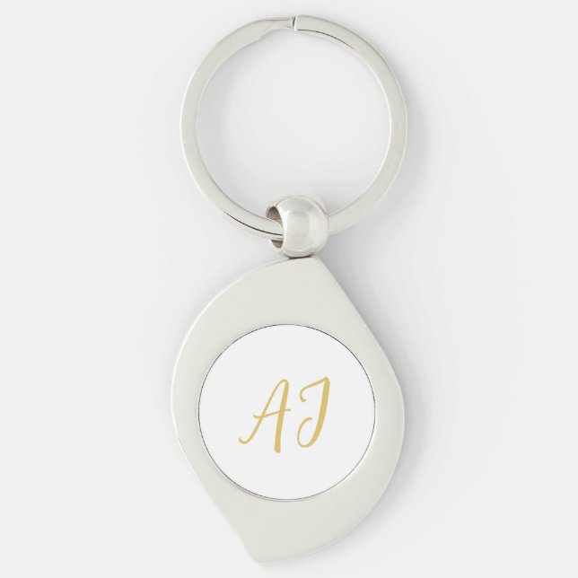 Guld Färg Monogram Professionell Klassisk Initial Swirl Silverfärgad Nyckelring (Framsidan)