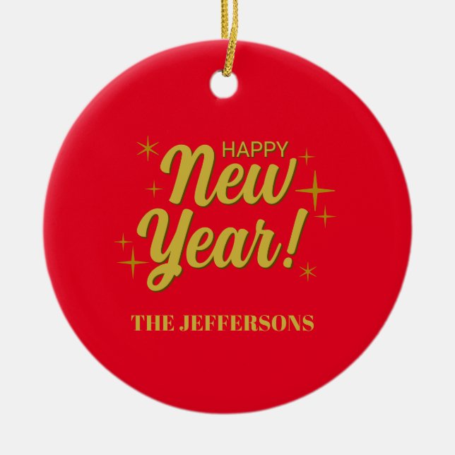 Guld Färg Röd Glad Nyår God Jul Julgransprydnad Keramik (Framsidan)