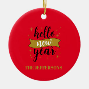 Guld Färg Röd Glad Nyår God Jul Julgransprydnad Keramik