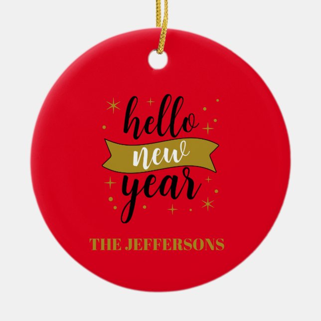 Guld Färg Röd Glad Nyår God Jul Julgransprydnad Keramik (Framsidan)
