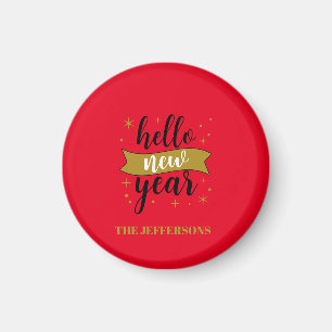 Guld Färg Röd Glad Nyår God Jul Magnet