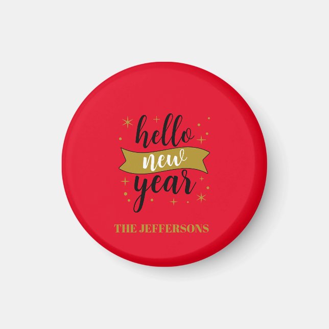 Guld Färg Röd Glad Nyår God Jul Magnet (Framsidan)