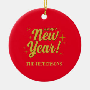 Guld Färg Röd Gott Nytt År God Jul Julgransprydnad Keramik