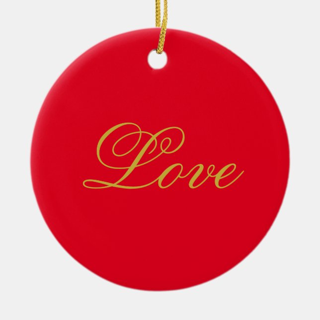 Guld Färg Skript Röd Kärlek Bröllop Kalligrafi Julgransprydnad Keramik (Framsidan)