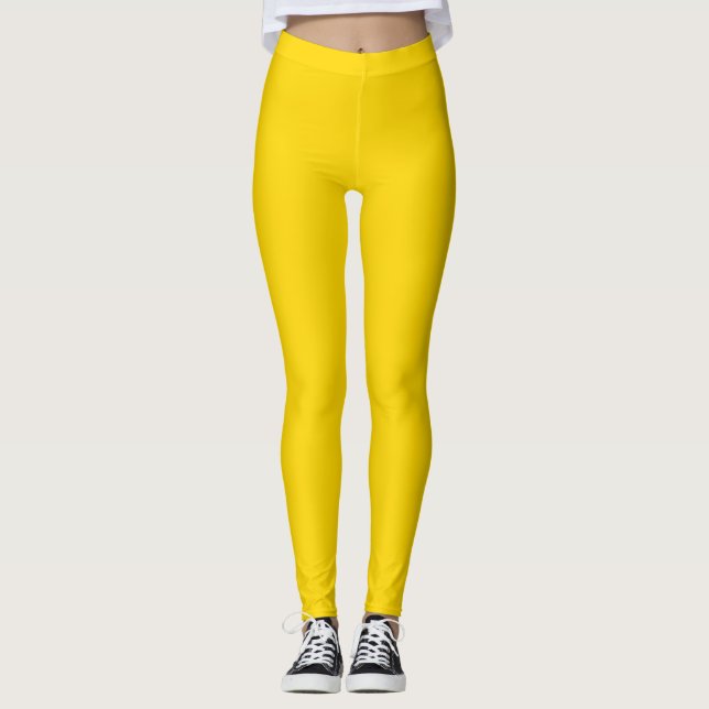 Guld Färg Solid Enkel Leggings (Framsida)