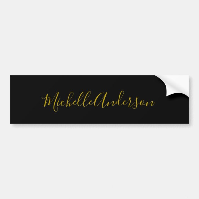 Guld Färg Svart Modern Minimalist Handskriven Namn Bildekal (Framsidan)