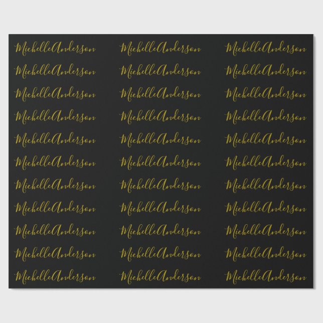 Guld Färg Svart Modern Minimalist Handskriven Namn Presentpapper (Platt)