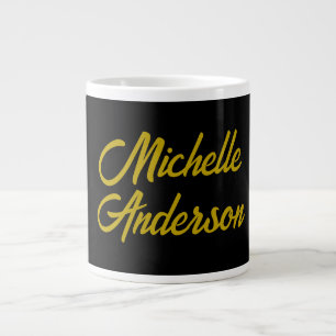 Guld Färg Svart Modern Minimalistisk Handskriven N Jumbo Mugg