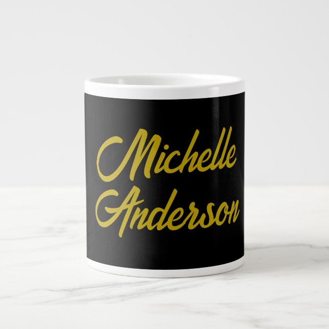 Guld Färg Svart Modern Minimalistisk Handskriven N Jumbo Mugg (Framsidan)