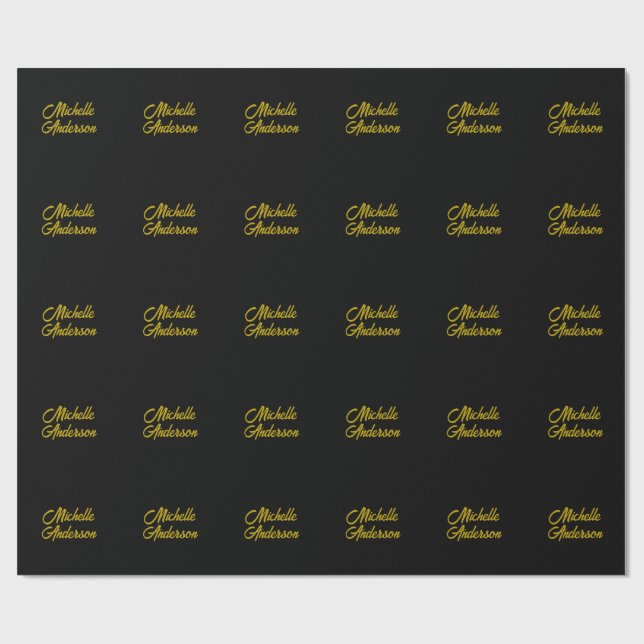 Guld Färg Svart Modern Minimalistisk Handskriven N Presentpapper (Platt)