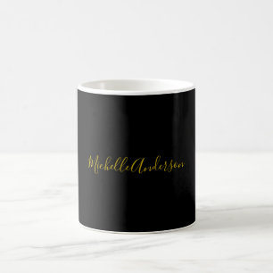 Guld Färg, svart, modern, minimalistisk handstil N Kaffemugg