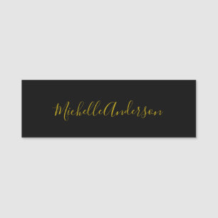 Guld Färg, svart, modern, minimalistisk handstil N Namnbricka
