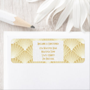 Guld Färgad Art Deco Design Bröllop Returadress Etikett