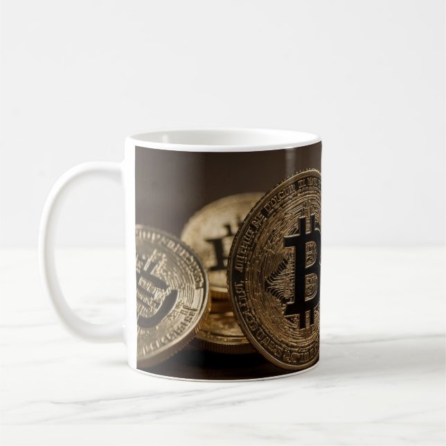 Guld Färgad BitCoin Kaffemugg (Vänster)