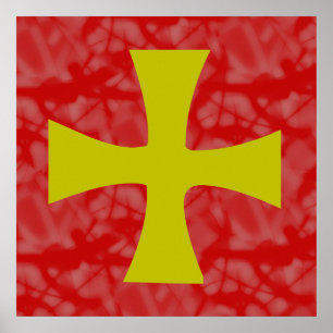 Guld Färgad Byzantine Kor på Red Poster