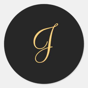 Guld-färgad initial J på svart monogramdekal Runt Klistermärke
