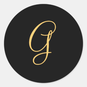 Guld-färgad inledande G på svart monogram runda Runt Klistermärke