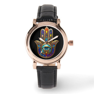Guld Färgglad Hamsa Turkos Safir Tredje Ögat Armbandsur