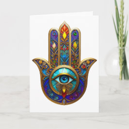 Guld Färgglad Hamsa Turkos Safir Tredje Ögat Kort