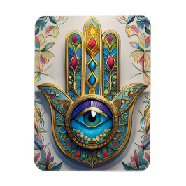 Guld Färgrik Filigran Blå-Grön Tredje Öga Hamsa Magnet